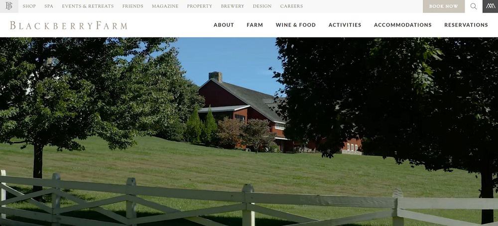 This is a screenshot of the homepage of the Blackberry Farm.