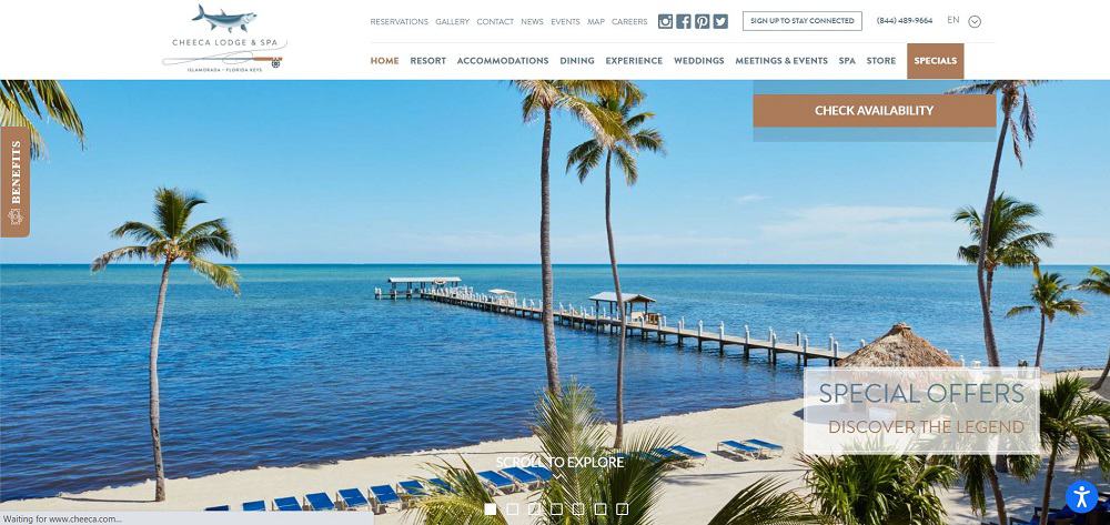 This is a screenshot of the homepage of the Cheeca Lodge and Spa.