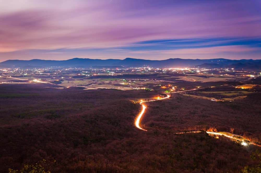 This is an aerial view of the Shenandoah Valley and Luray.