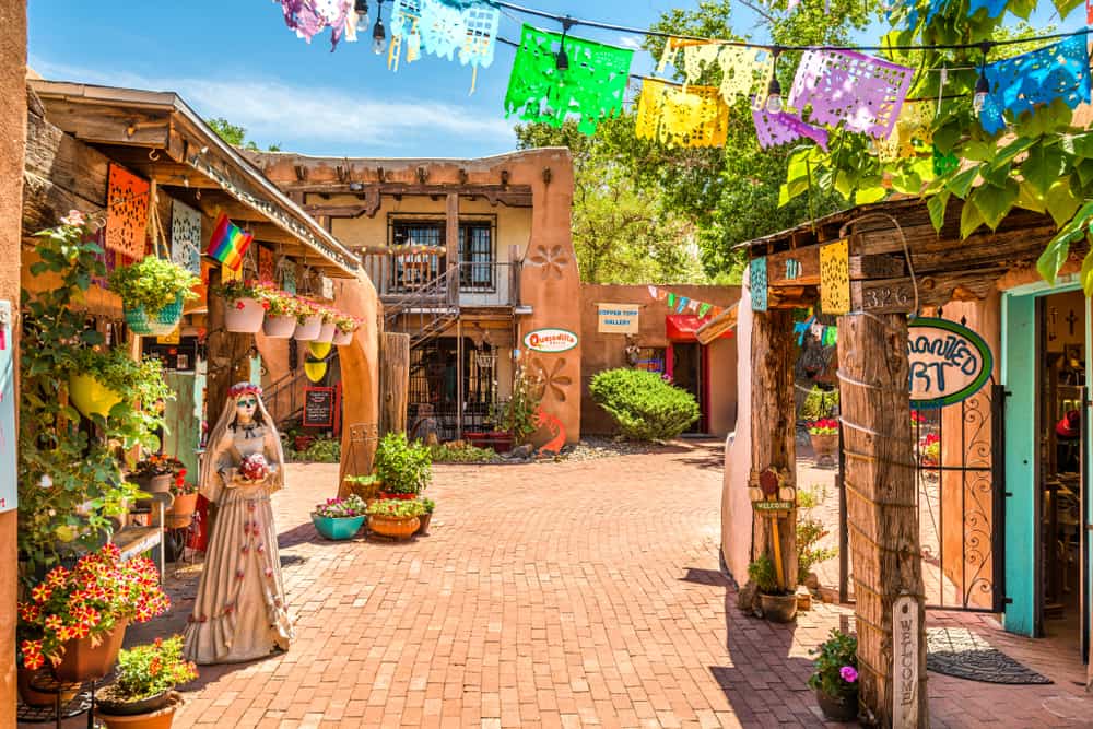 Old Town shops and restaurants in Albuquerque, New Mexico.