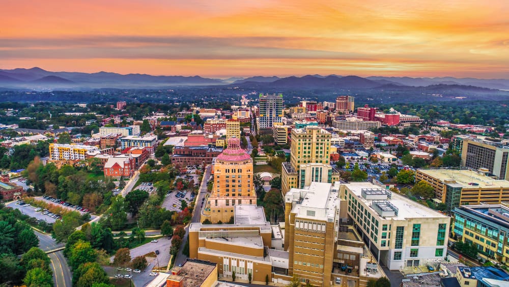 Aerial view of downtown Asheville North Carolina.