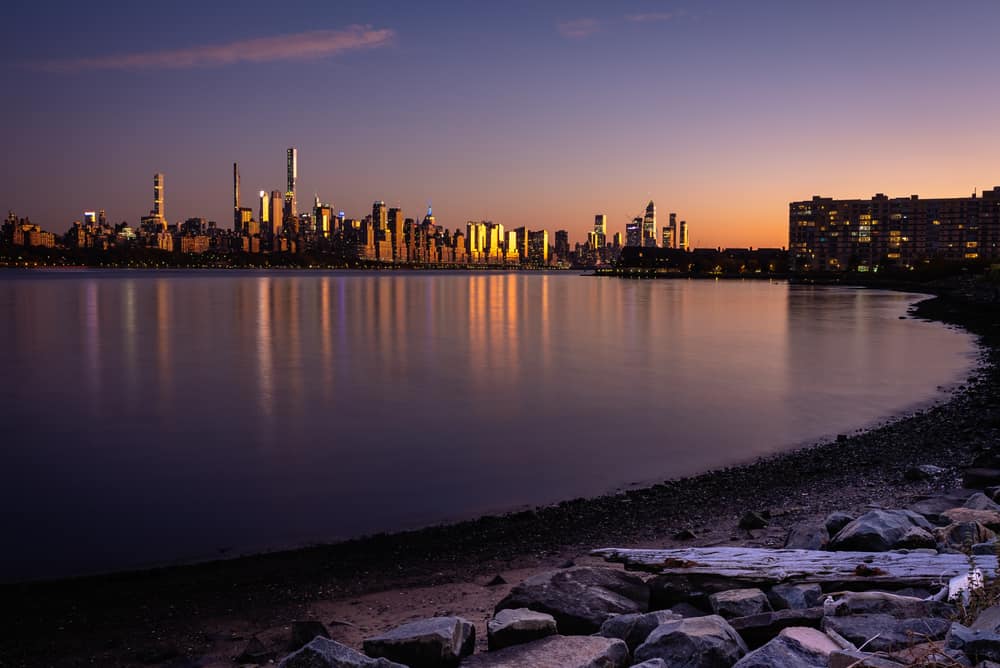 New York City sunset skyline from Edgewater NJ.