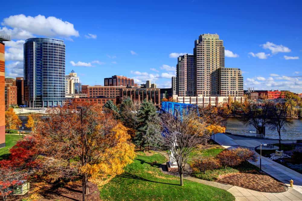 Downtown Grand Rapids Michigan during fall.