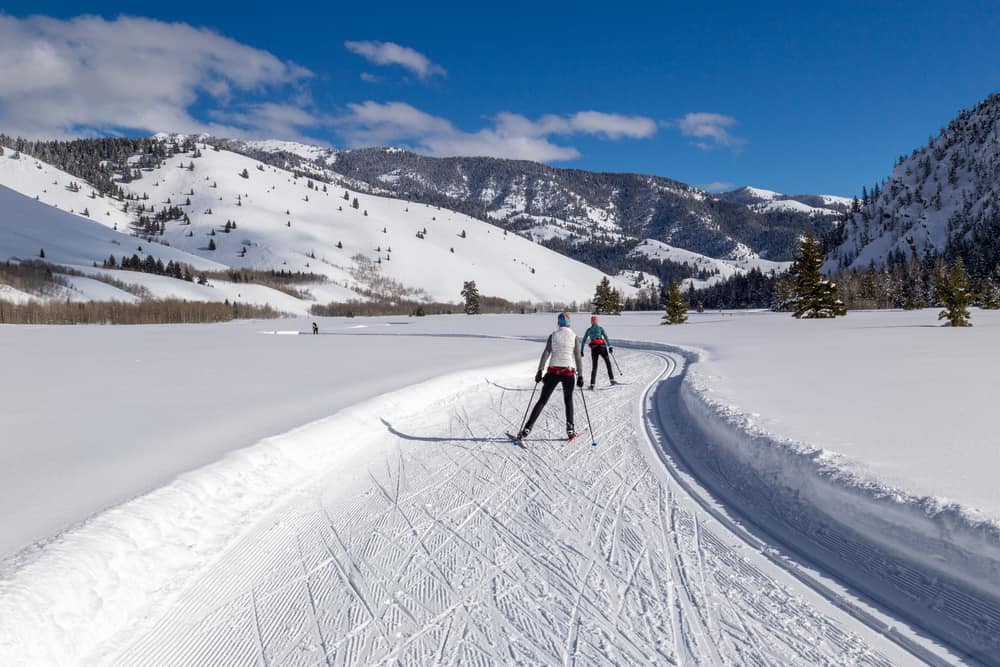 Women cross country skiing in Sun Valley, Idaho.