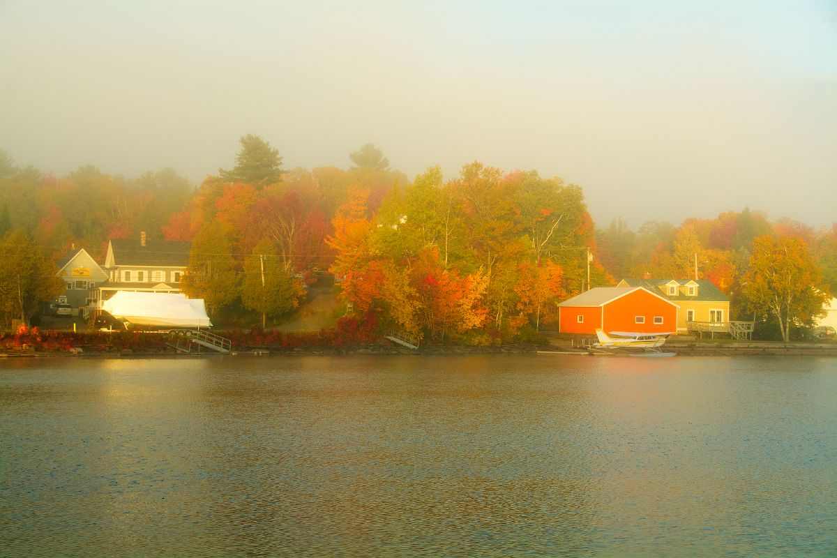 Foggy Moosehead Lake in Greenville Maine.