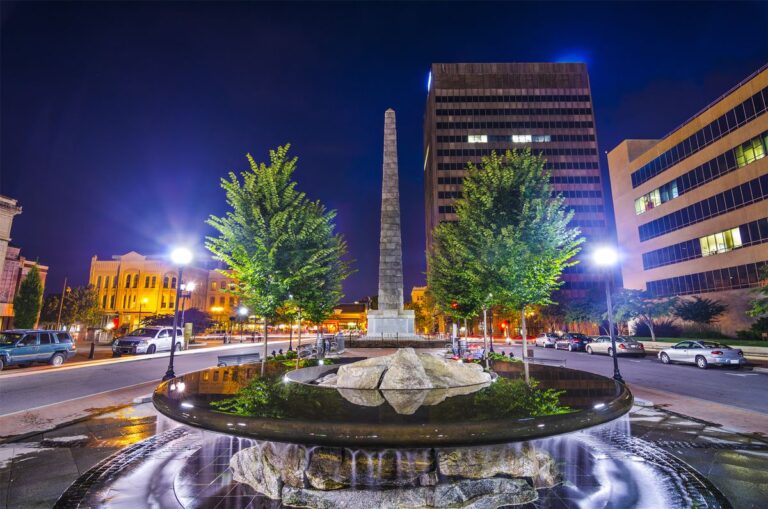 Night time at Pack Square, Ashville, North Carolina.