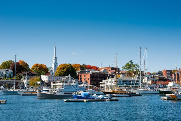 Camden Maine harbor, day time view.