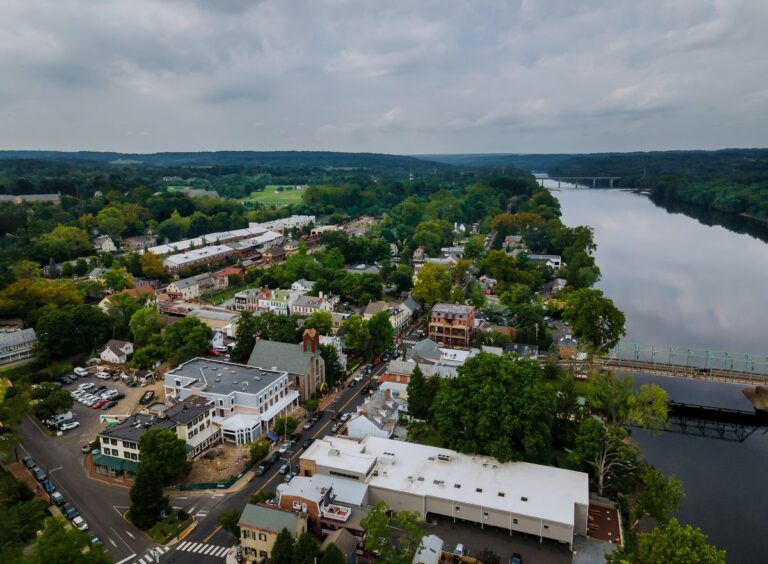 Aerial landscape of New Hope, Pennsylvania.