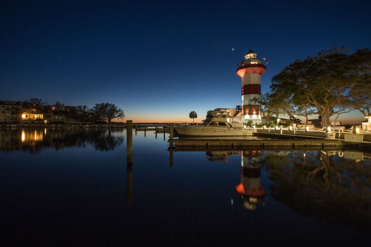 Twilight and lighthouse, South Carolina.