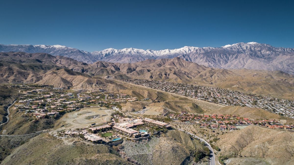 A town in a valley and rocky mountain, California.