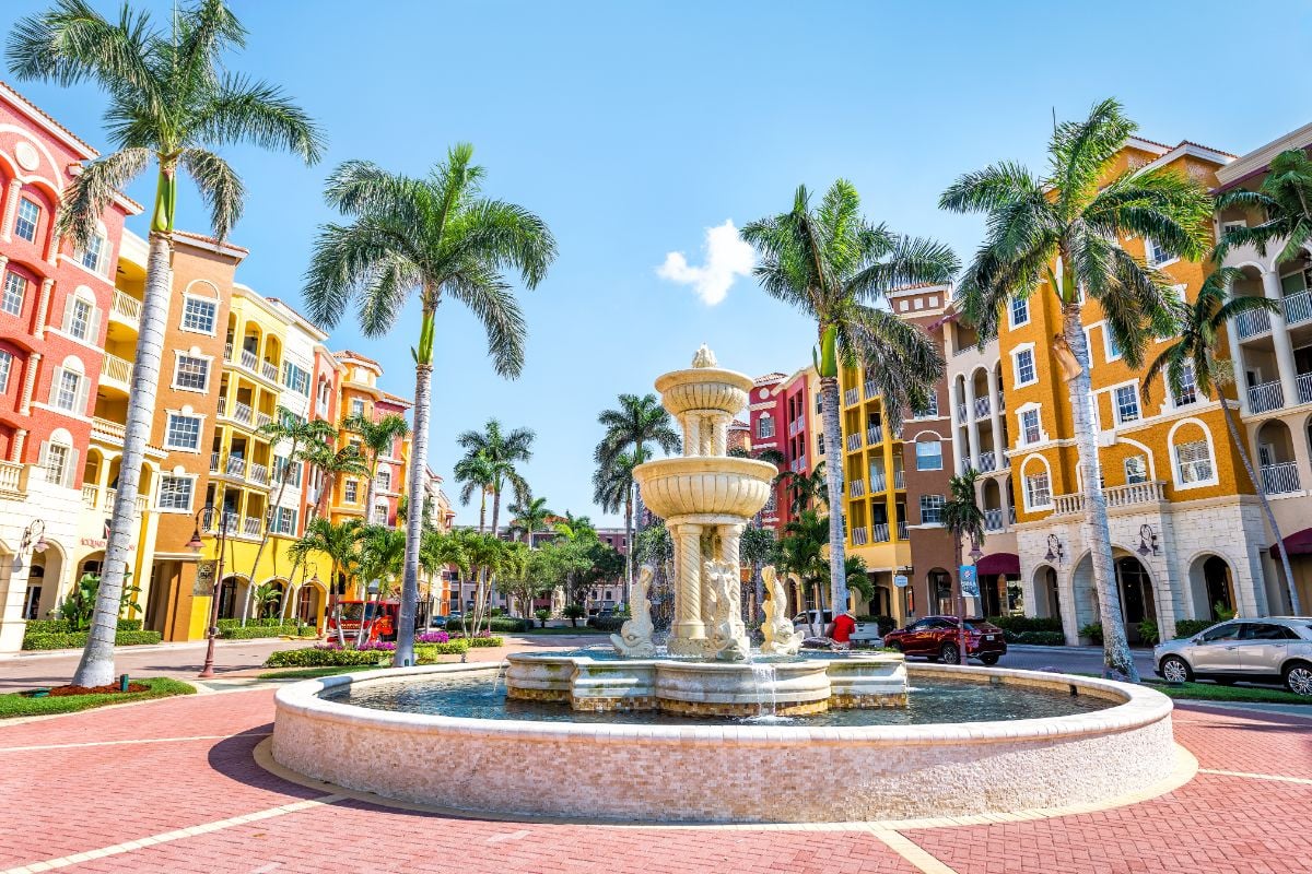 Fountain near hotels, Naples, Florida.