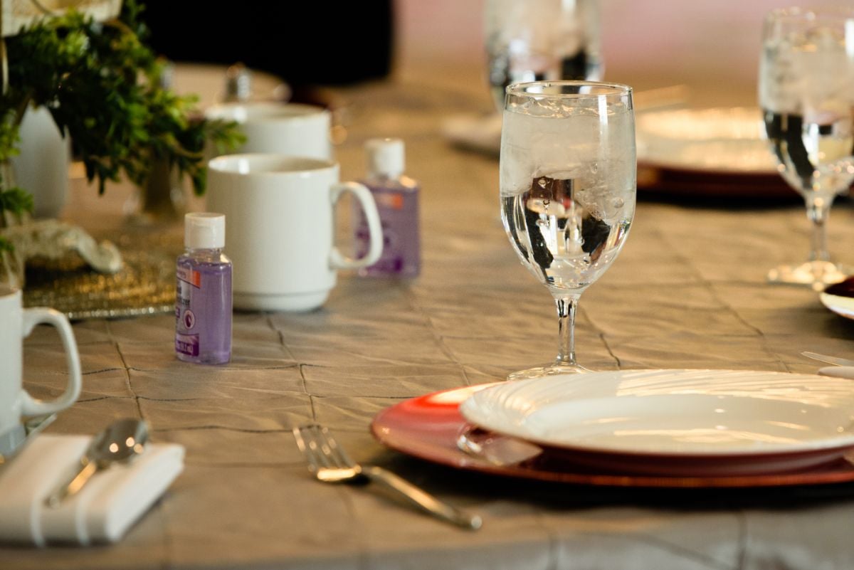 A dinner table in a hotel.