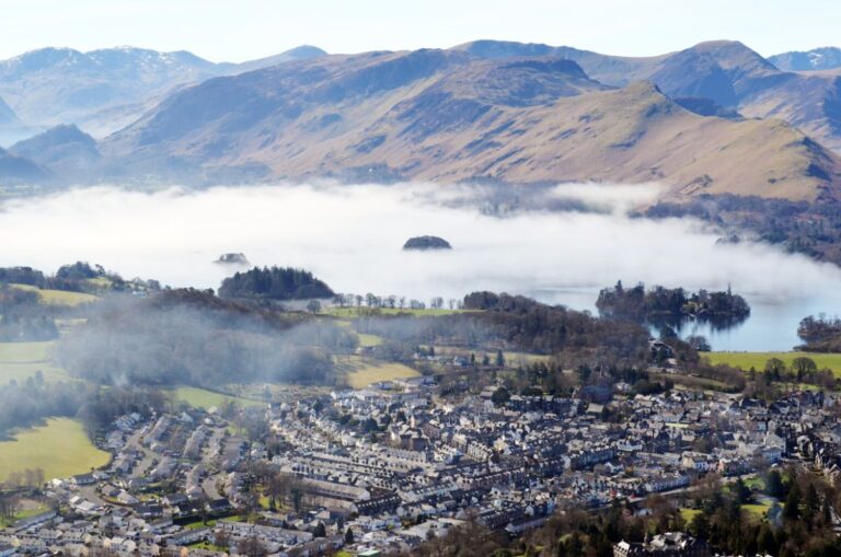 Town at Keswick covered in fog.