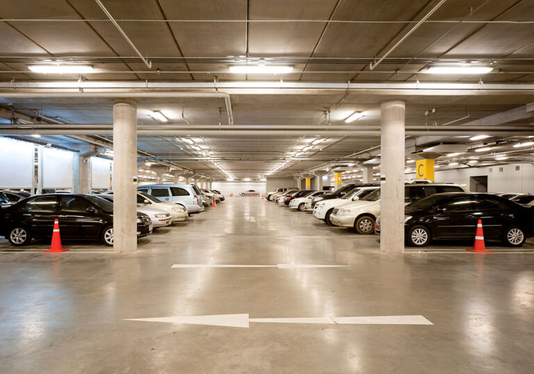 A parking lot in a hotel.