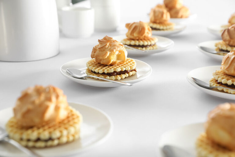 Hotel waffles in a white plates.