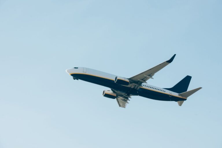 A commercial jet liner flying.