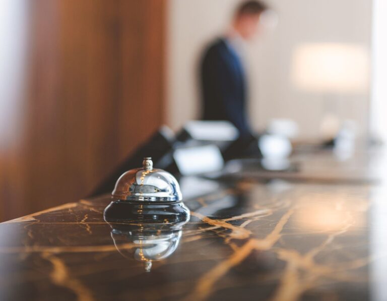 A call bell of a hotel front desk.