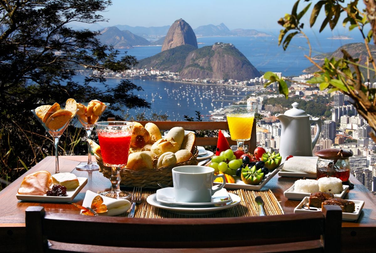 A hotel breakfast in an island resort.