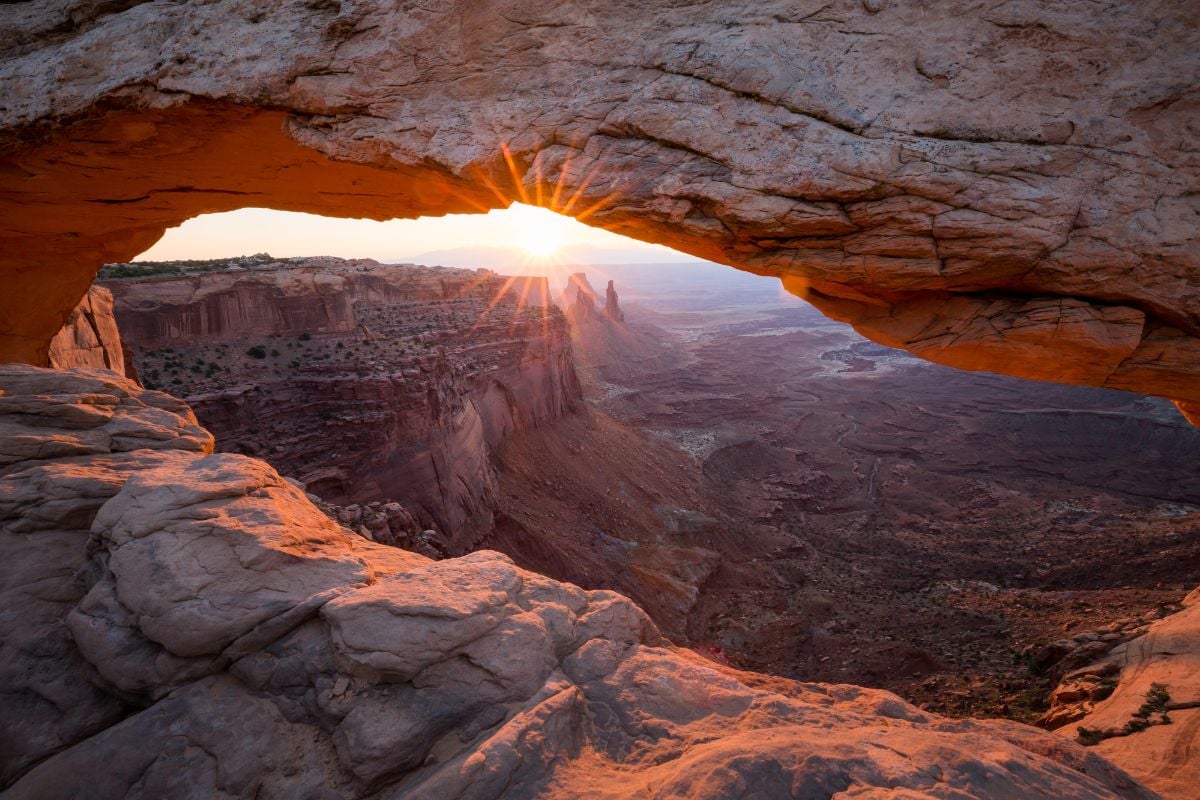 Sunset in Mesa arch at Moab, Utah.