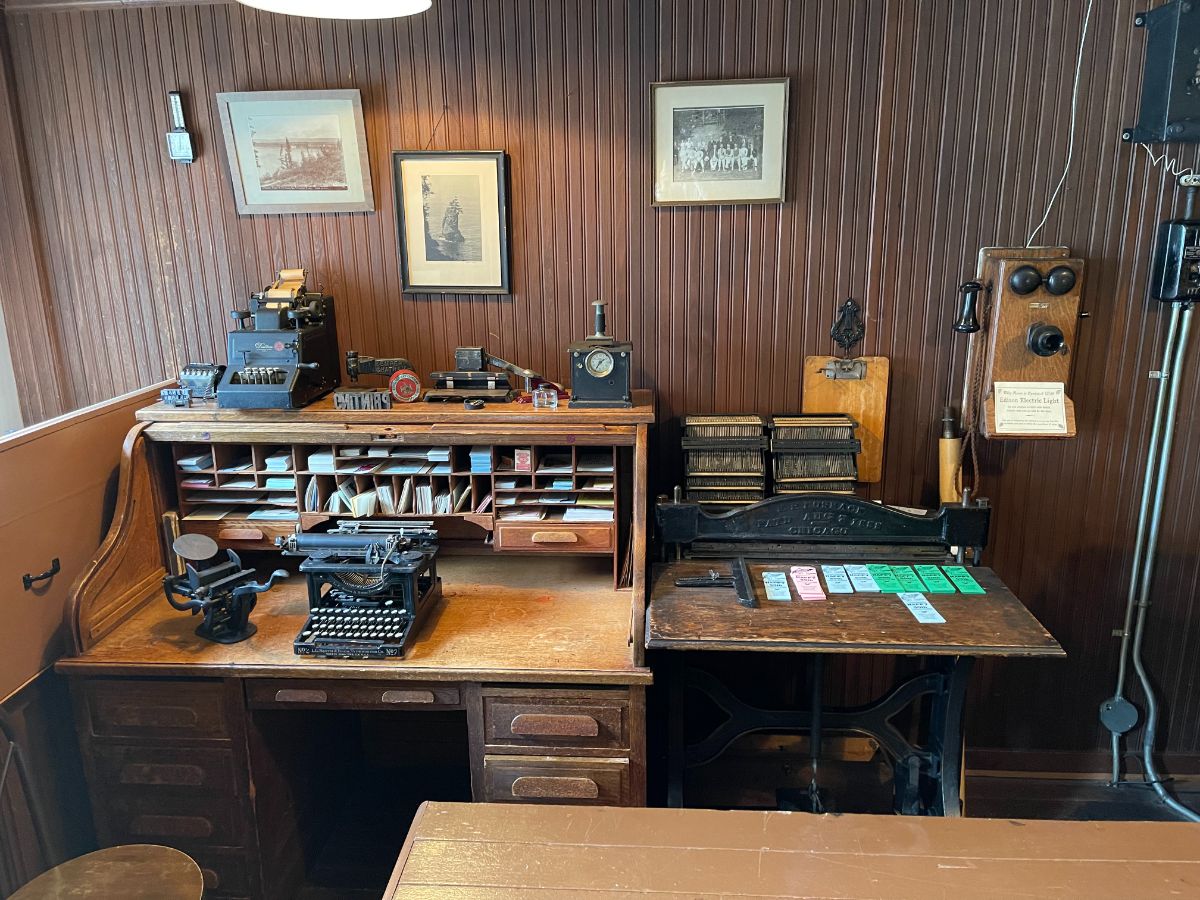 Interior newspaper building Burnaby Village Museum