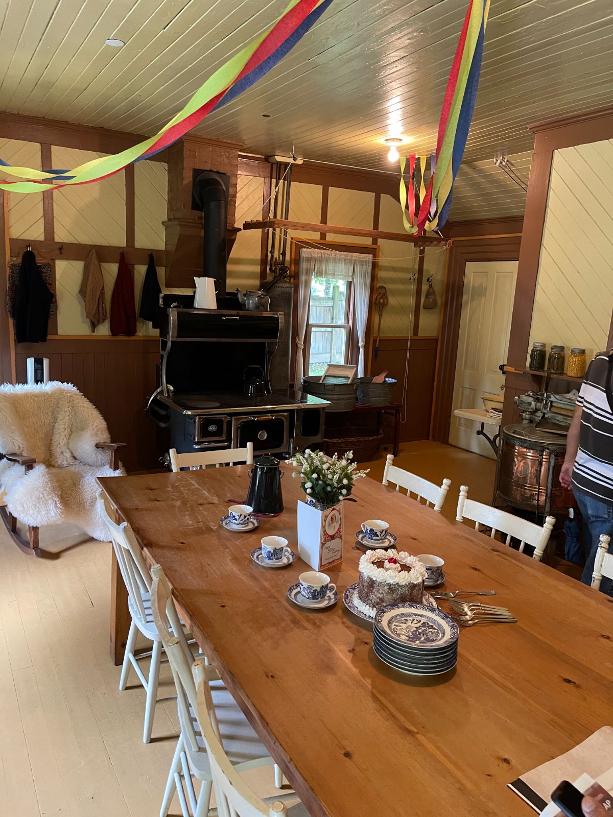 Dining room and kitchen at the 1920s farmhouse at Burnaby Village Museum 