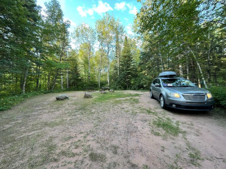 Lovely wide shot of campsite at amnicon falls state park