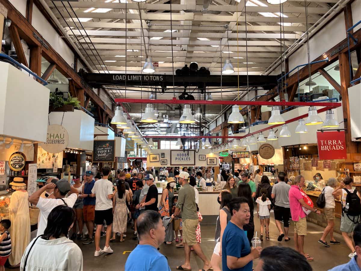 Crowd of people at the granville island public market in vancouver