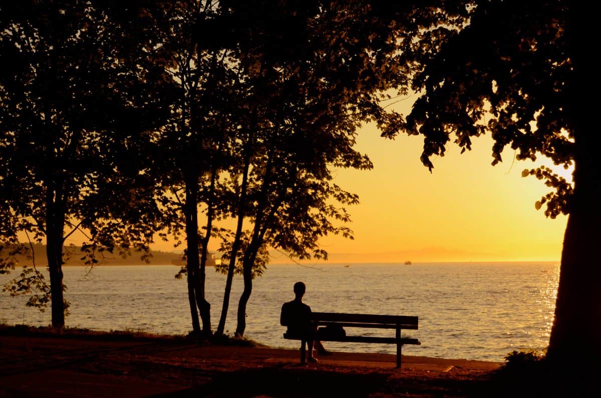 Sunset beach park looking out over the water at sunset in vancouver