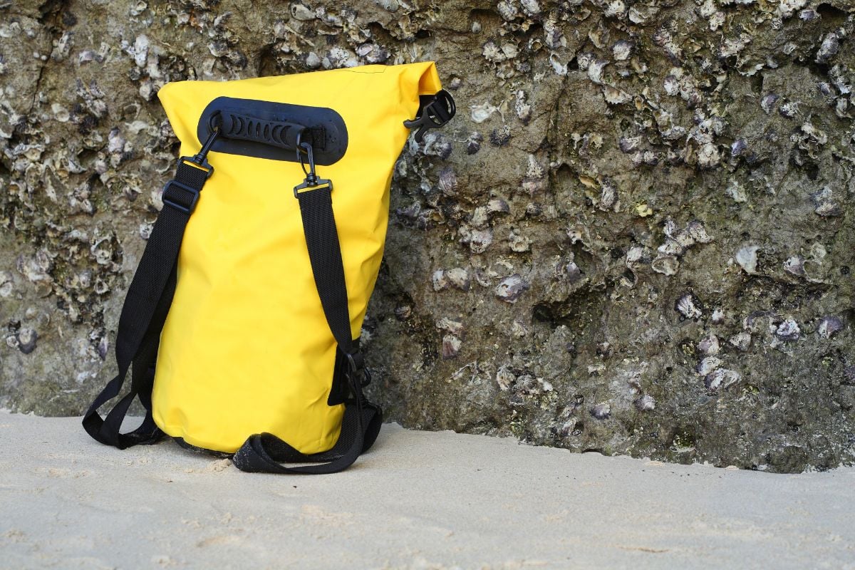 Dry Bag on the beach and oysters.