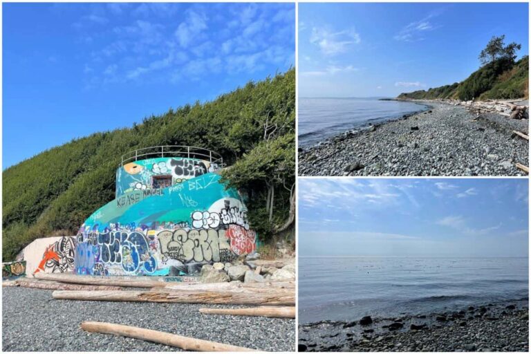 3 photo collage of images of spiral beach in victoria bc