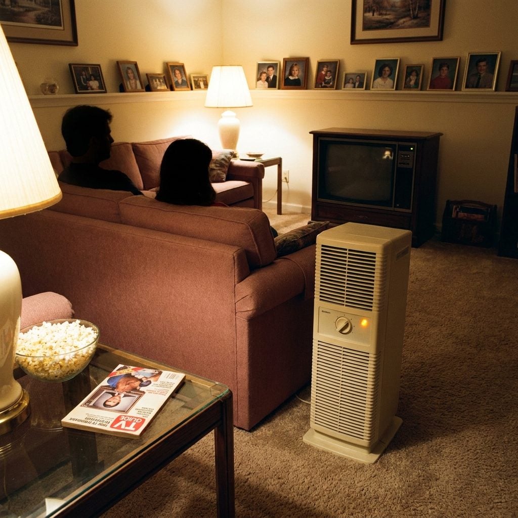 The Giant Floor-Standing Air Purifier Humming Beside the Family Room Couch