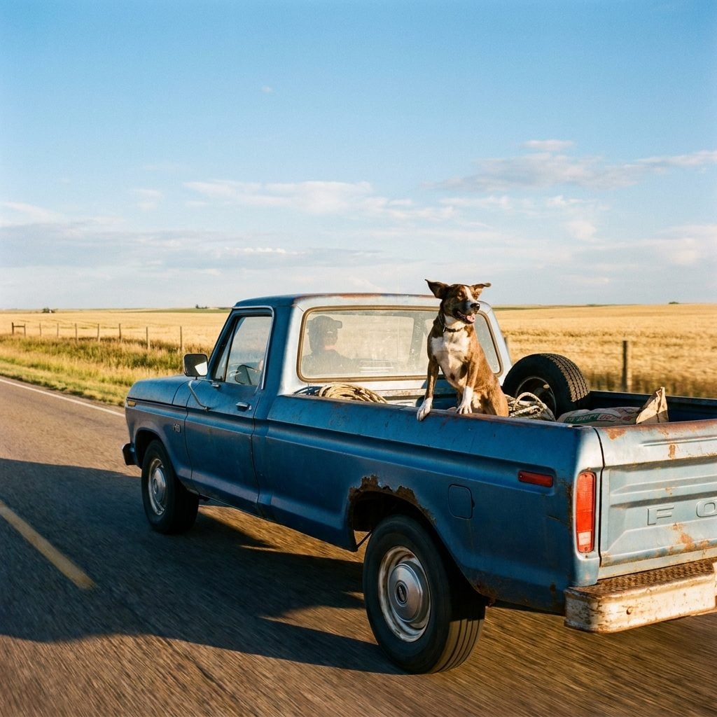 Farm Dogs Riding Loose in the Truck Bed Like It Was Their God-Given Right