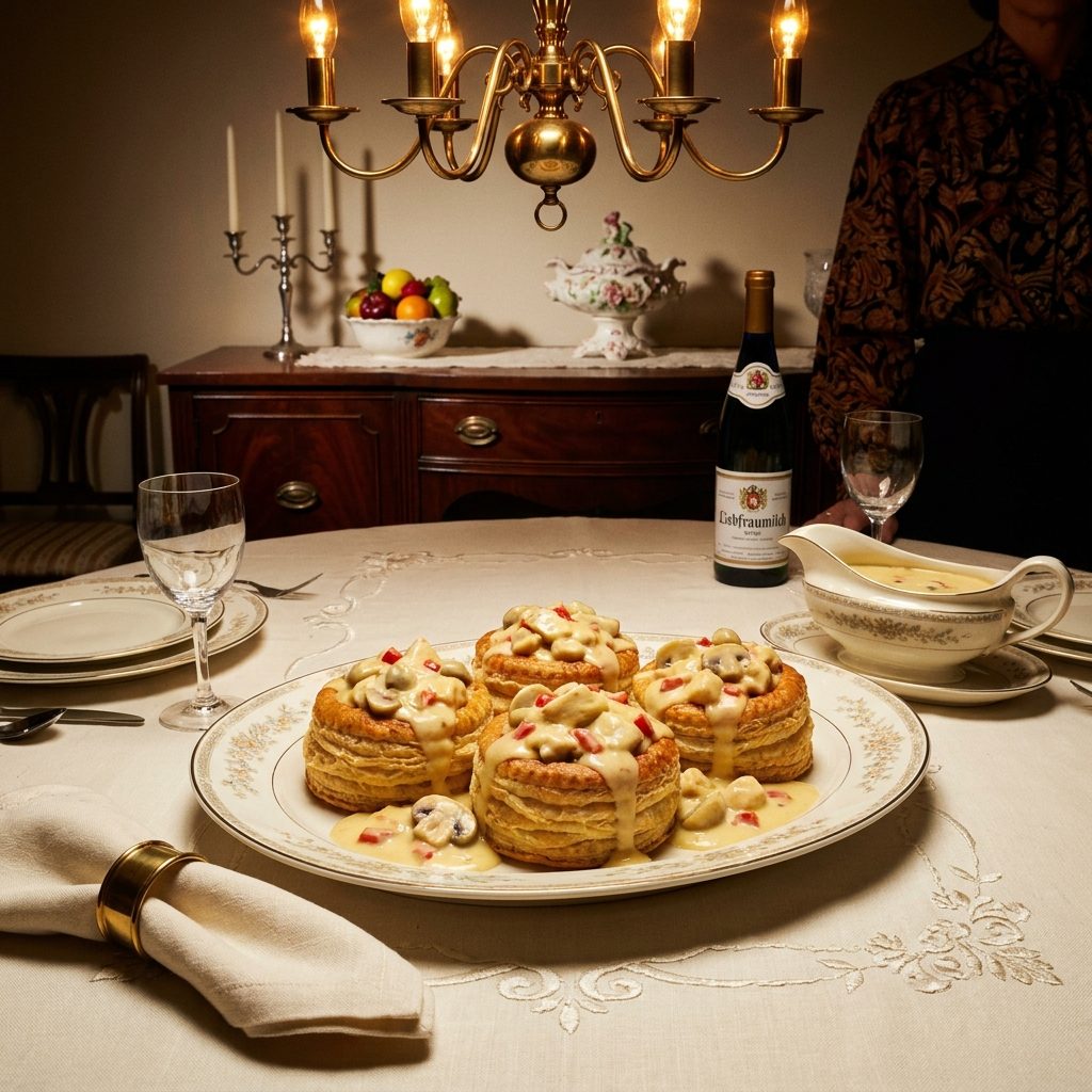 Chicken à la King Poured Over Puff Pastry Shells Like It Was Fine Dining