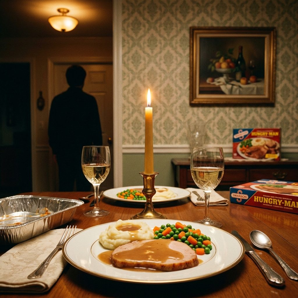 Frozen TV Dinners Transferred Onto China Plates So the Host Could Maintain a Pretense