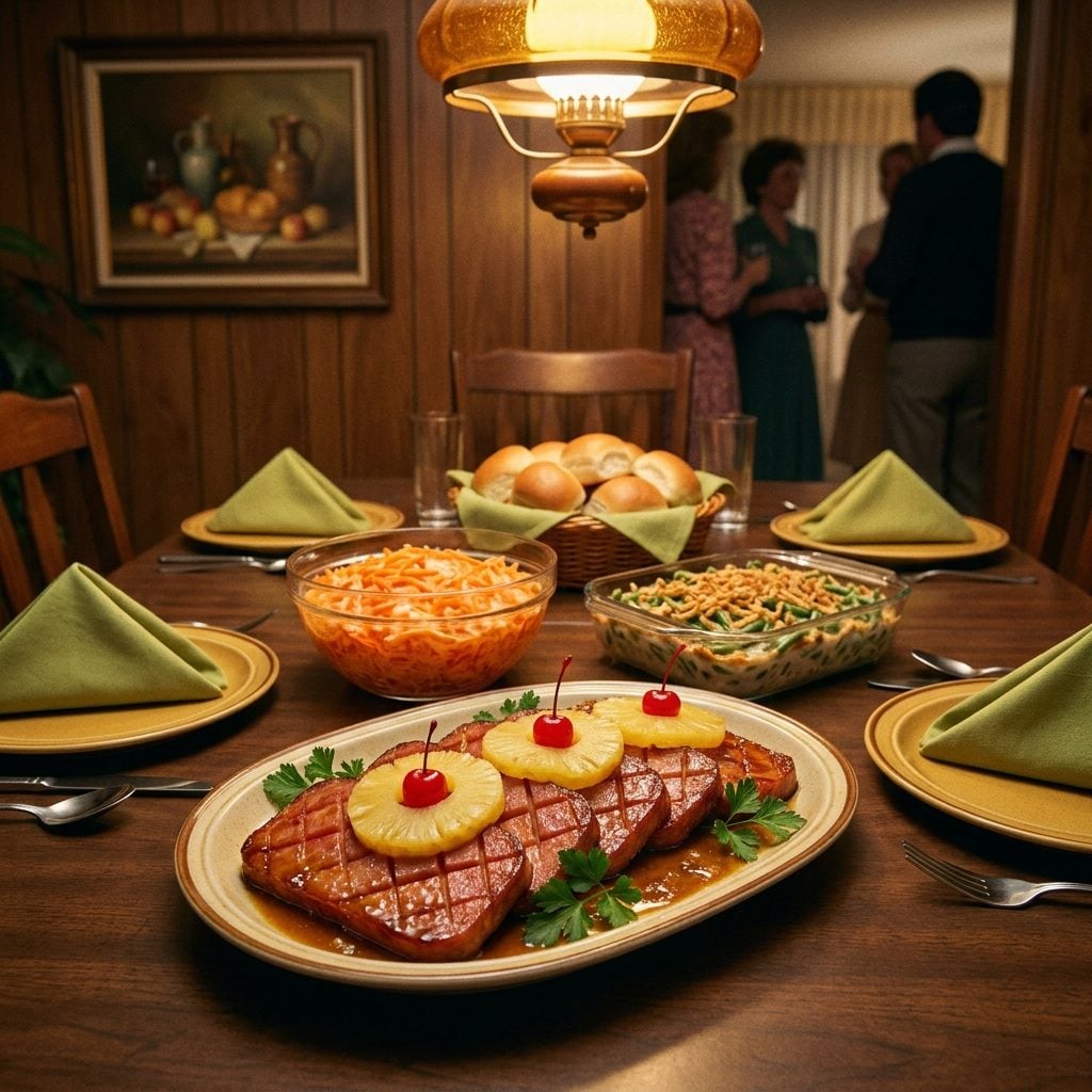 Spam With Pineapple and a Cherry on Top, Plated for Company
