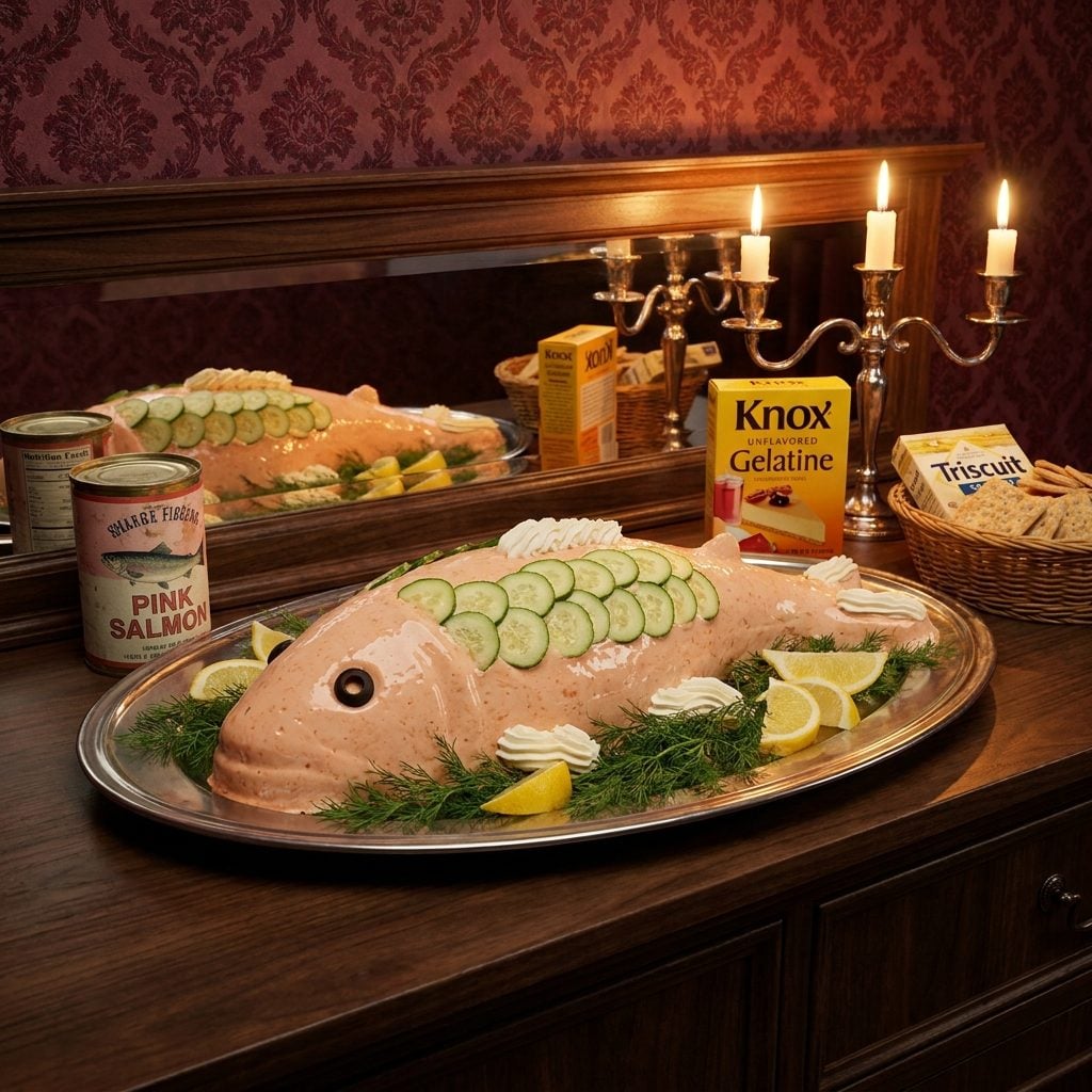 Salmon Mousse Molded into Fish Shapes and Decorated with Olive-Slice Eyes
