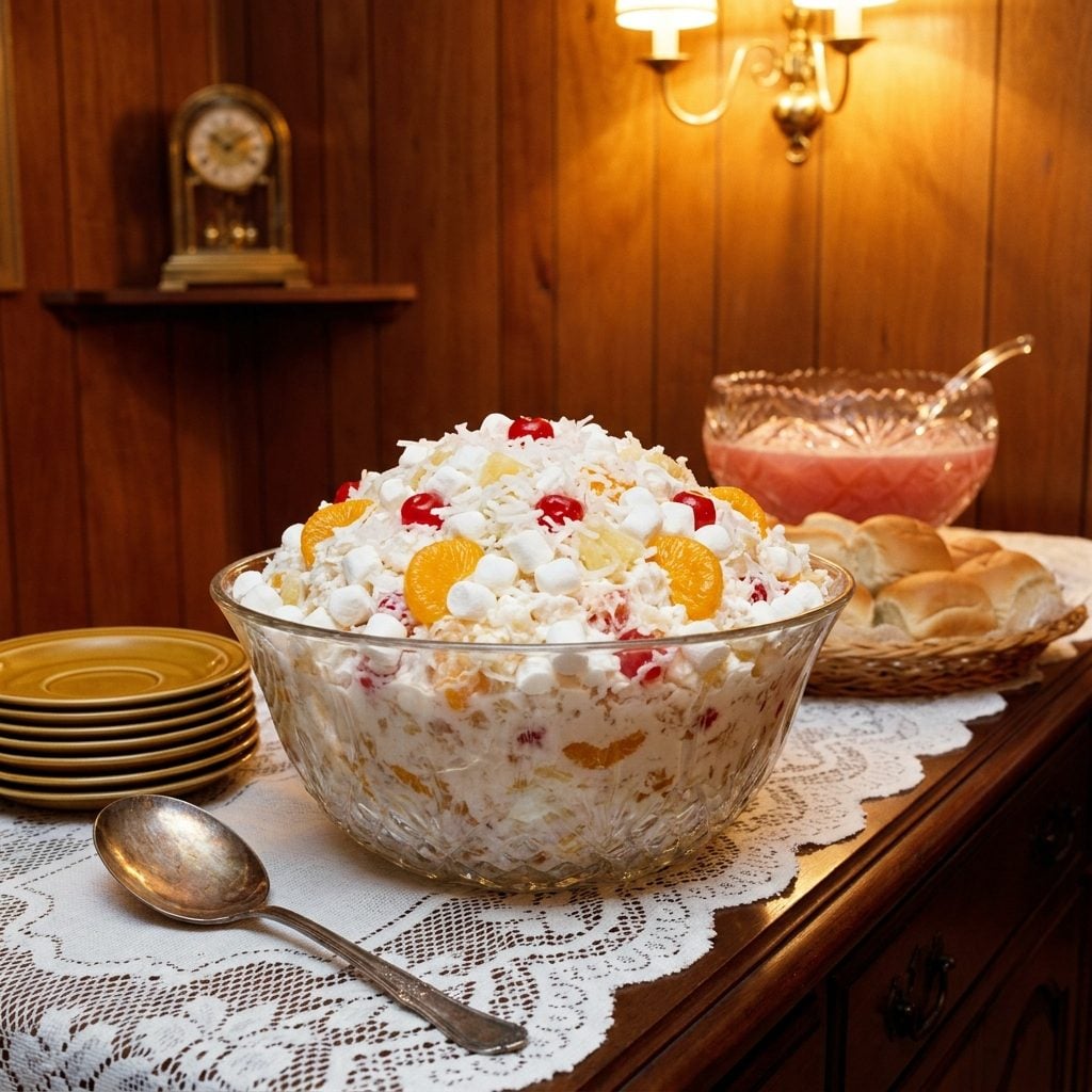 Ambrosia Salad Overloaded with Marshmallows, Coconut, and Canned Mandarin Oranges