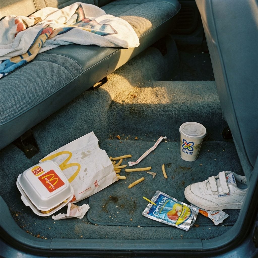 Fast-Food Wrappers Slowly Colonizing the Floor Near Everyone's Feet