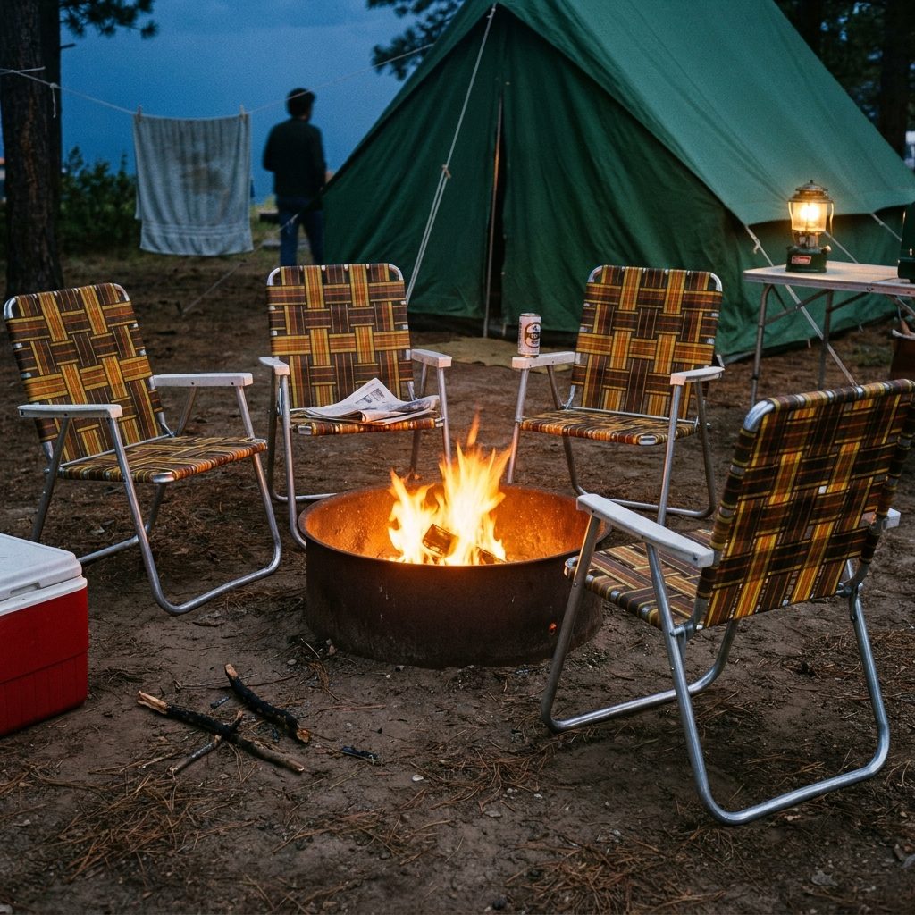 The Brown and Mustard Plaid Lawn Chair: Official Seating of the American Campsite