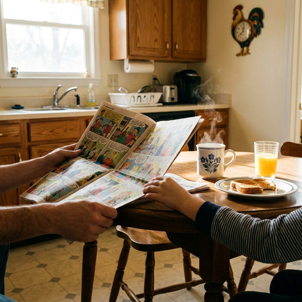 Reading the Sunday Funnies Out Loud While Someone Else Was Still Trying to Read Them Silently