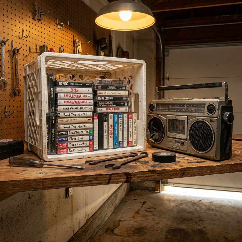The Milk Crate of Cassette Tapes Kept Exclusively for the Garage