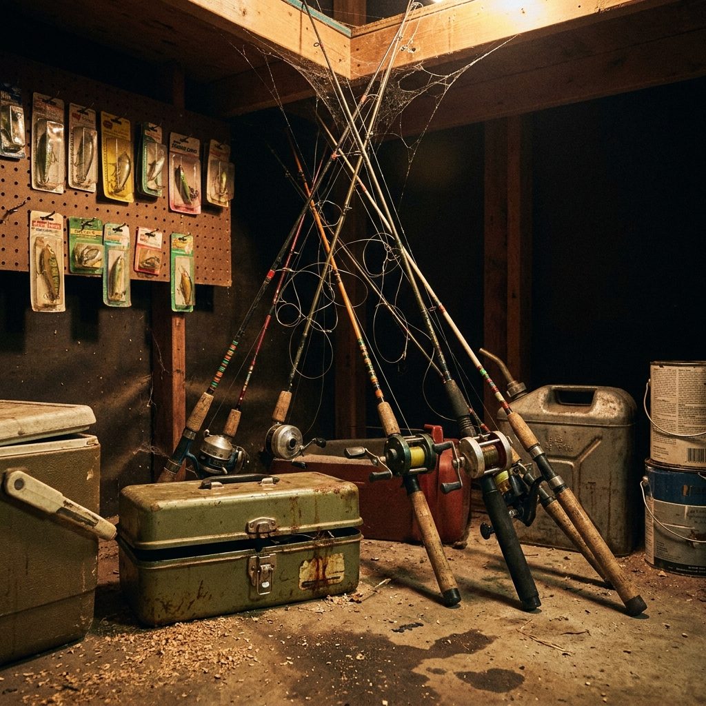 The Fishing Rods Mummified Together in the Dark Corner