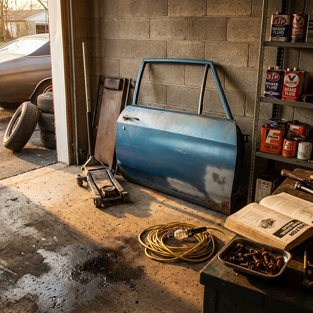 The Orphaned Car Door Leaning Against the Wall, Awaiting a Project That Would Never Come