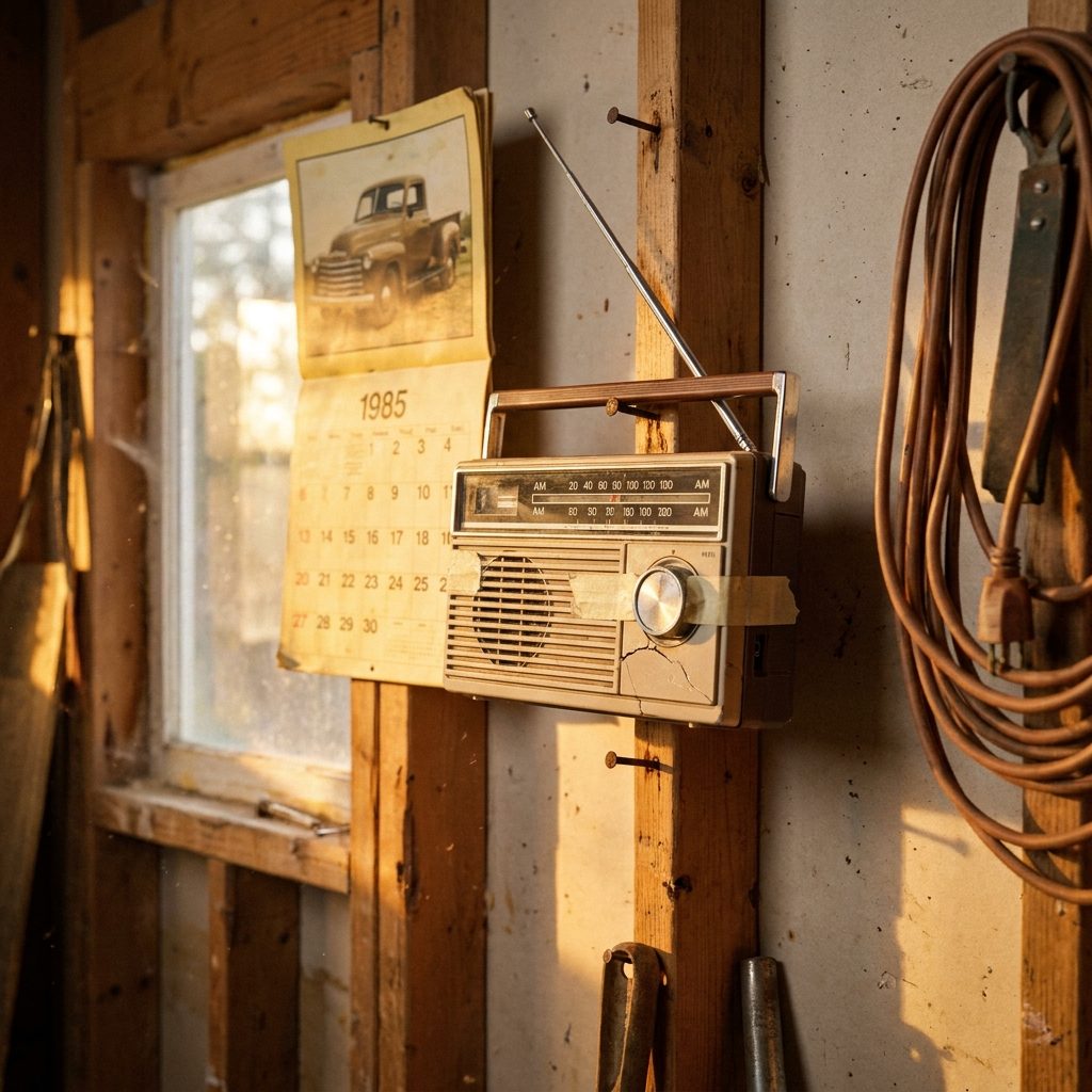 The Transistor Radio Hanging From a Nail, Tuned to AM Talk All Day Long