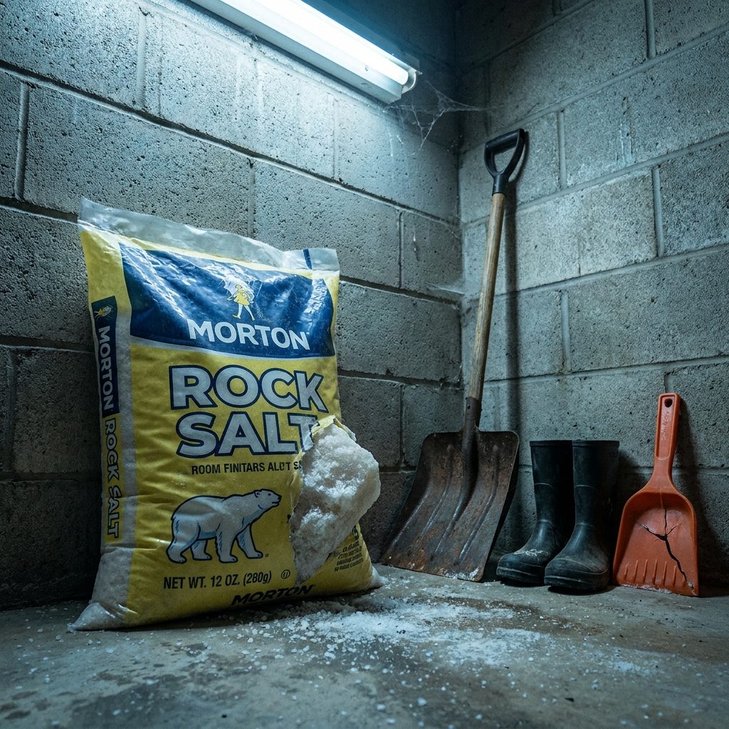 The Bag of Rock Salt That Outlived Three Winters and Turned Into a Solid Brick