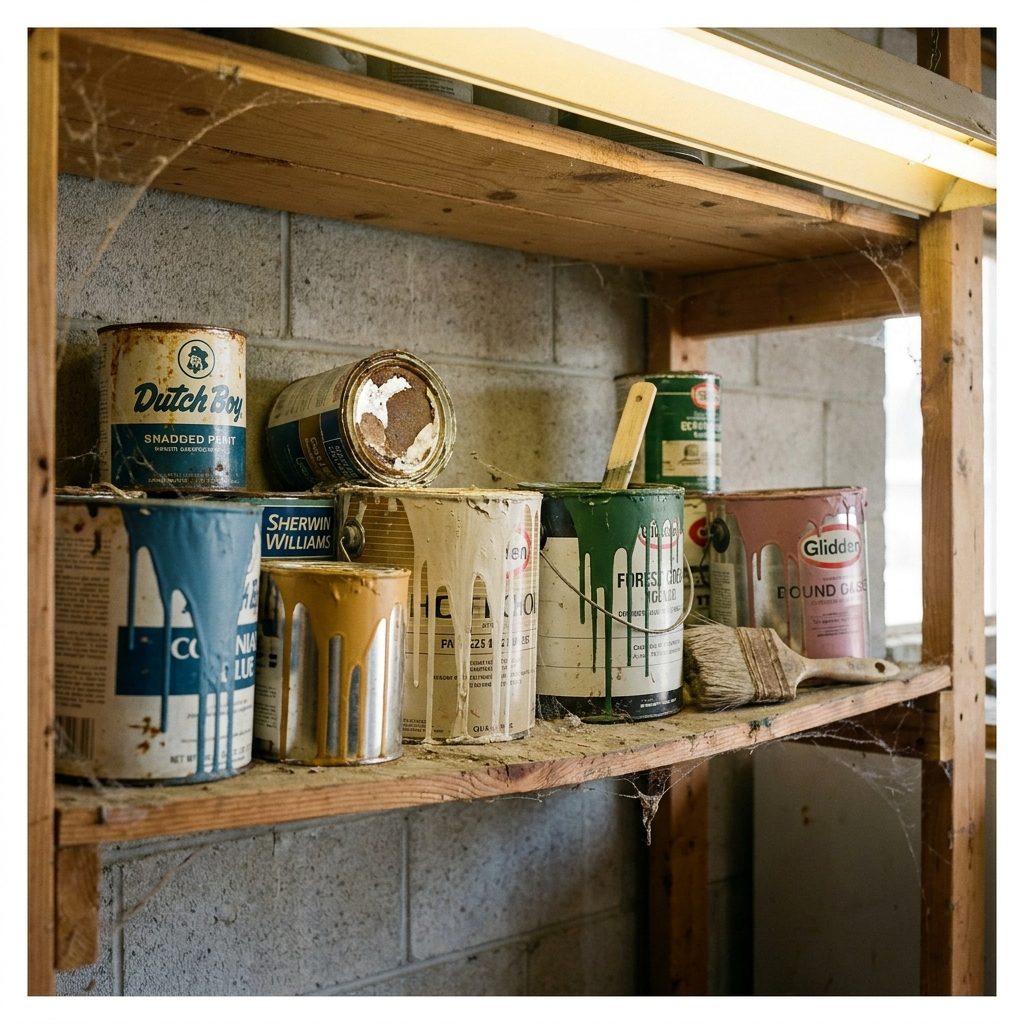 The Collection of Mismatched Paint Cans With Drips Down the Sides Like Modern Art