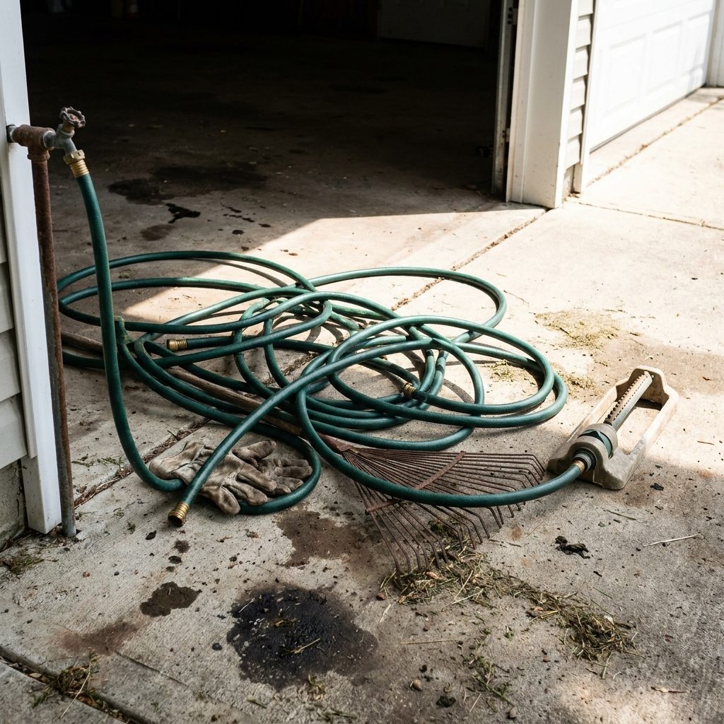 The Garden Hose Coiled on the Floor Like a Rubber Snake That Wanted to Kill You