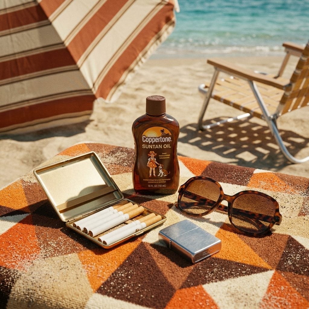 A Cigarette Case and Lighter Packed Right Beside the Sunscreen