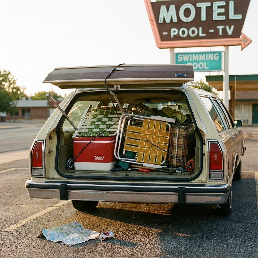 Foldable Lawn Chairs Strapped Into the Trunk Like They Owed Money