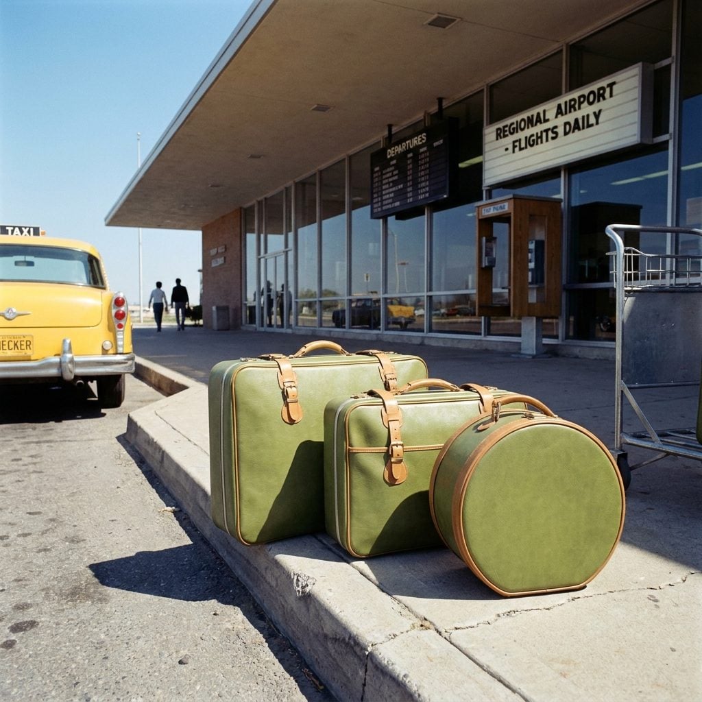 A Matching Three-Piece Luggage Set in Avocado Green or Harvest Gold